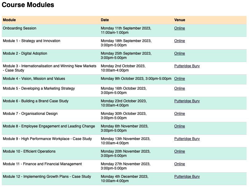 Dates for Help To Grow - dates and agenda